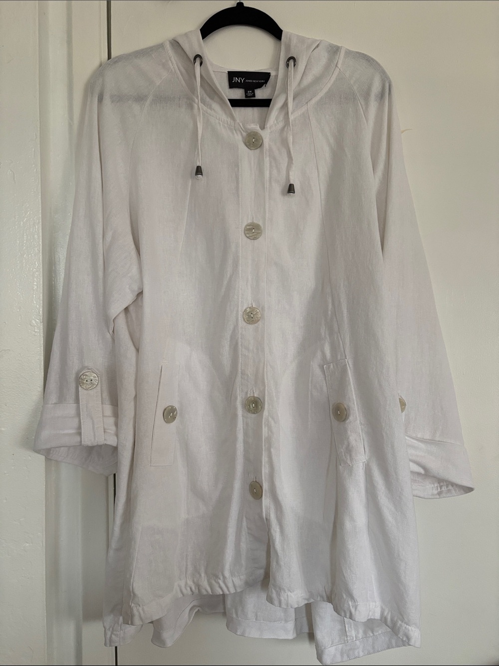 Jones New York White Hooded Button-Front Jacket 2X